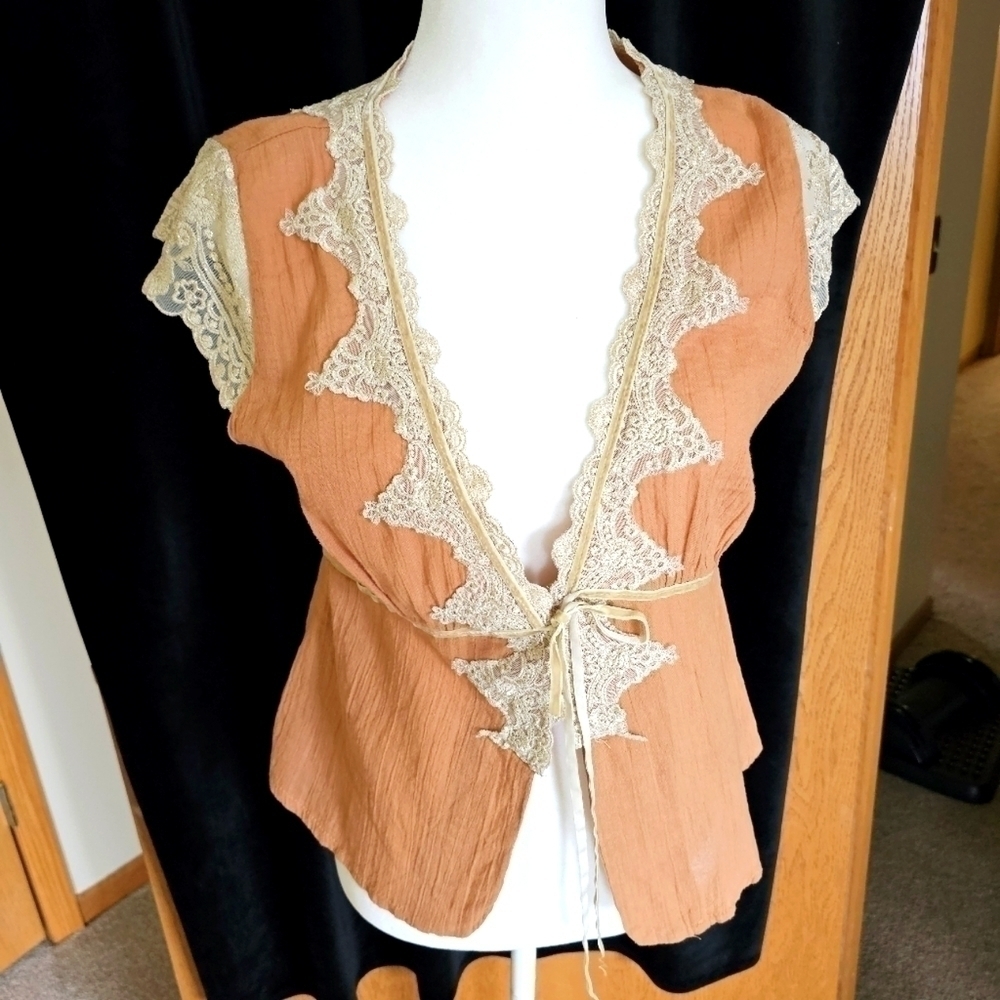 RUST, gold, cream colored gauze and lace blouse by 213